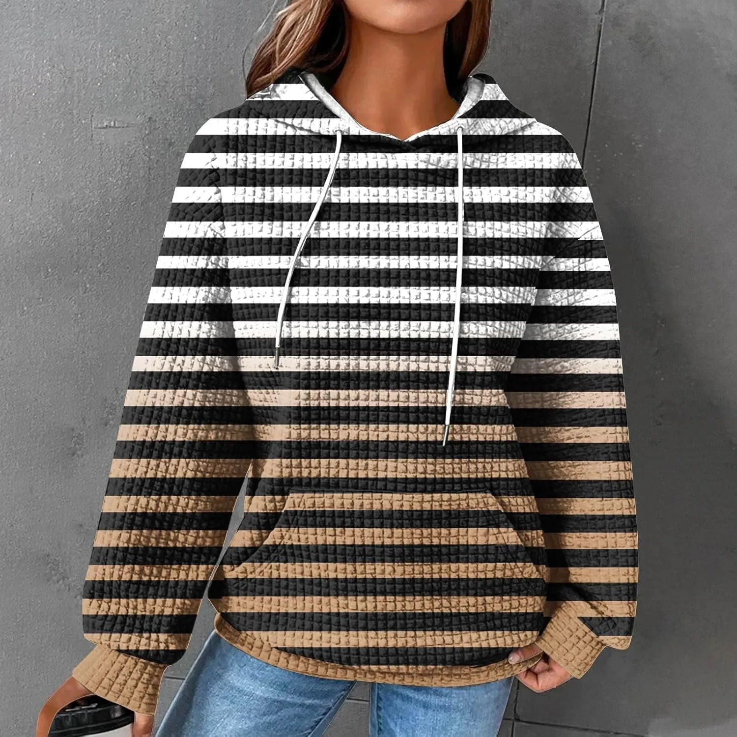 SMIDOW Womens Oversized Hoodies Gradient Color Striped Fall Fashion Pullover Tops Casual Drawstring Hooded Sweatshirts