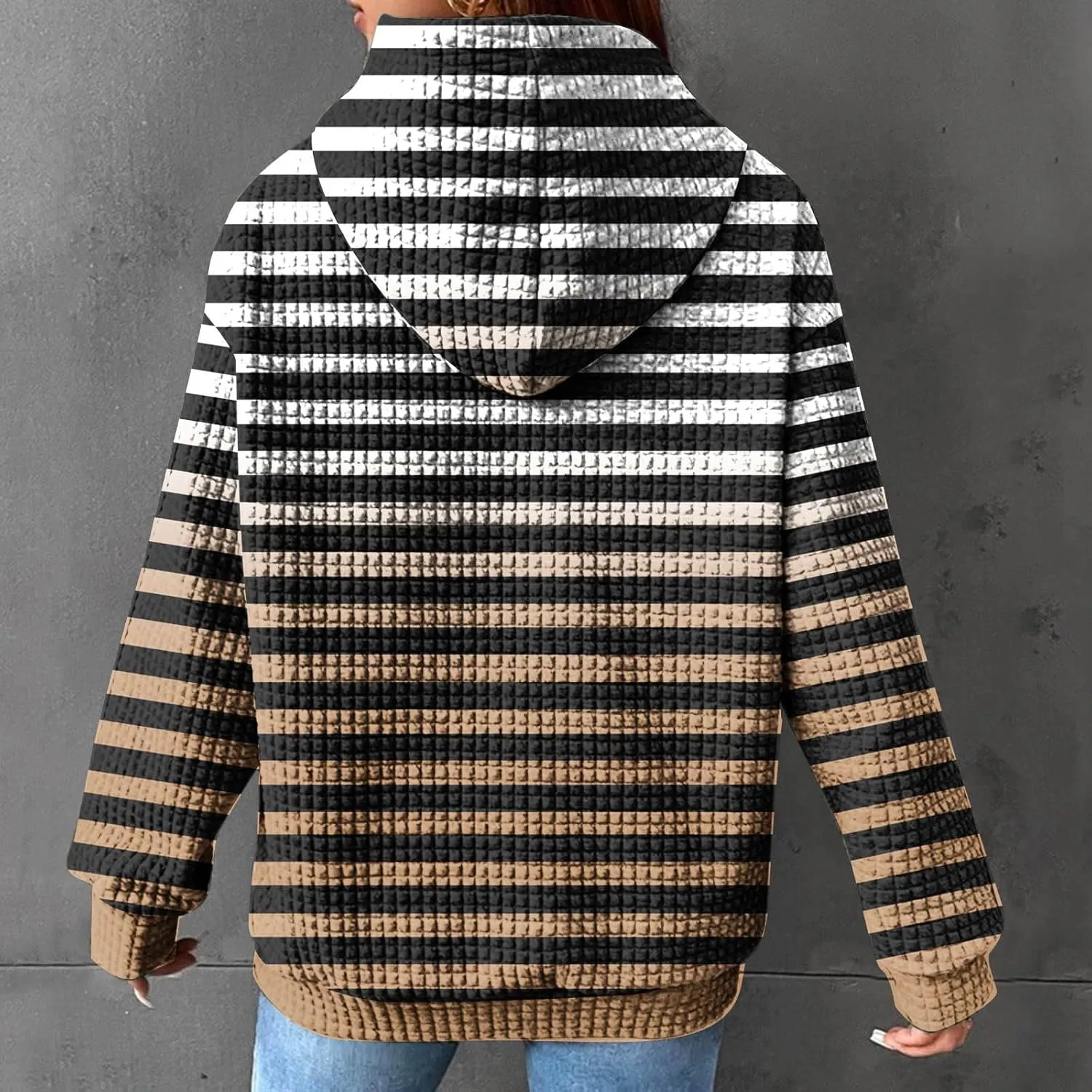 SMIDOW Womens Oversized Hoodies Gradient Color Striped Fall Fashion Pullover Tops Casual Drawstring Hooded Sweatshirts