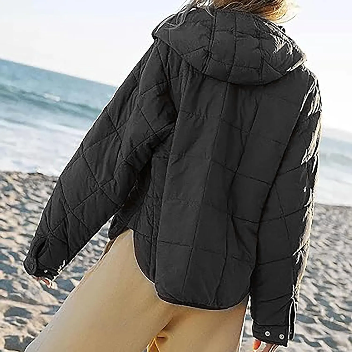 SMIDOW Womens Oversized Puffer Jacket Quilted Dolman Hoodies Lightweight Button Down Hooded Pullover Fall Winter Warm Clothes