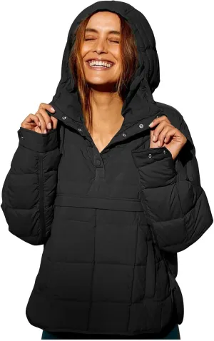 SMIDOW Womens Oversized Puffer Jacket Quilted Dolman Hoodies Lightweight Button Down Hooded Pullover Fall Winter Warm Clothes