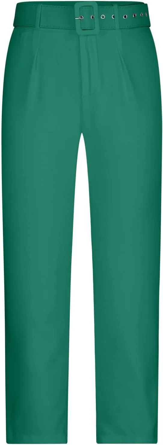 Soild Color Elegant Pantswith Belt for Women High Waist Elastic Trouser with Pocket Straight Legs Long Pants for Work