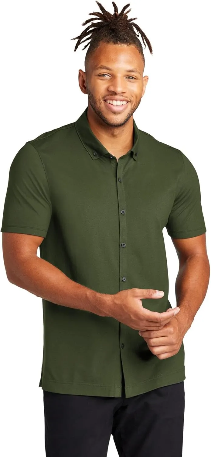 Stretch Pique Moisture Wicking Performance Full-Button Polo Shirt