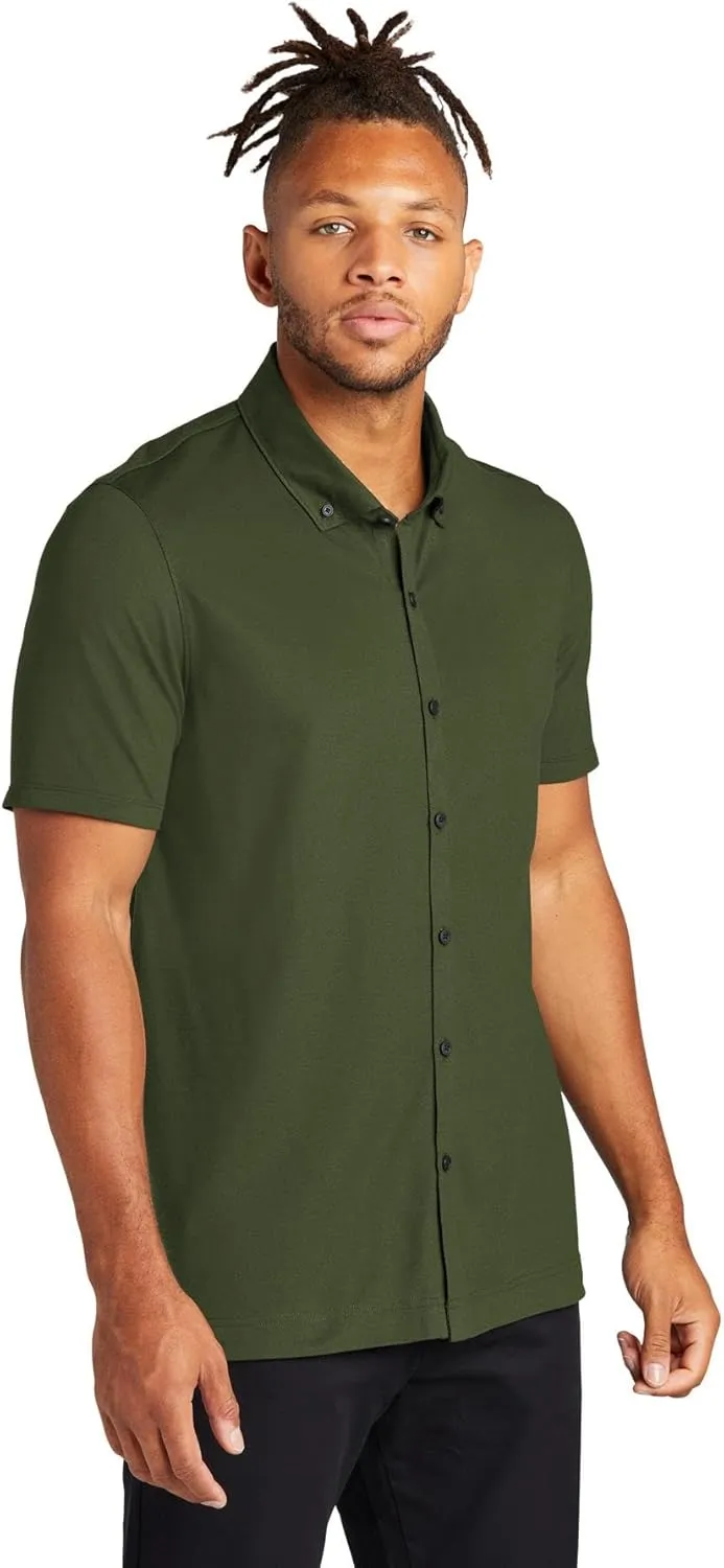 Stretch Pique Moisture Wicking Performance Full-Button Polo Shirt