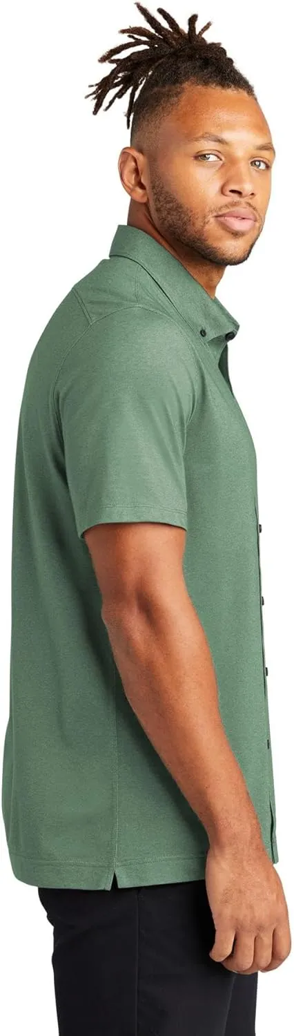 Stretch Pique Moisture Wicking Performance Full-Button Polo Shirt
