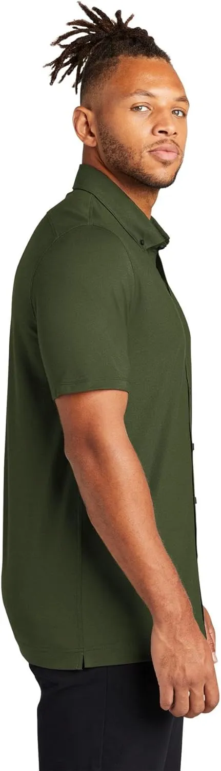 Stretch Pique Moisture Wicking Performance Full-Button Polo Shirt