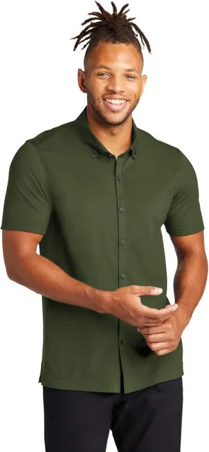 Stretch Pique Moisture Wicking Performance Full-Button Polo Shirt