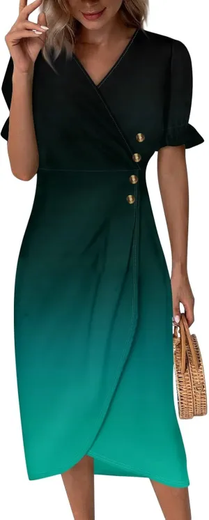 Summer Beach Dresses for Women 2024 Spring Elegant Wrap V Neck Floral Boho Dress Flowy Ruched Hawaiian Maxi Dress