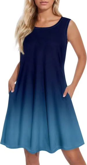 Summer Dresses for Women 2025 Casual Crewneck Sleeveless Sundresses Boho Tank Dress Beach Dresses with Pockets