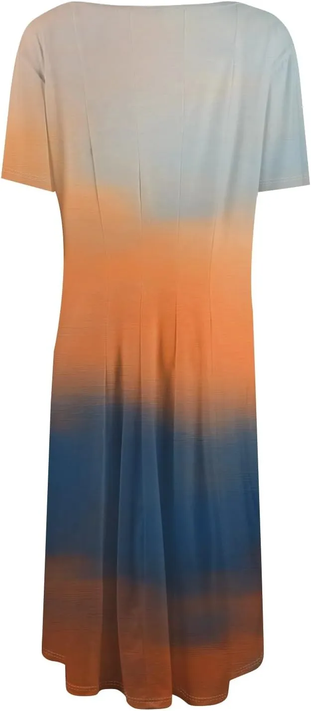 Summer Dresses for Women 2025 Crewneck Short Sleeve A Line Dress Side Pockets Empire Waist Midi Sun Dress Vacation