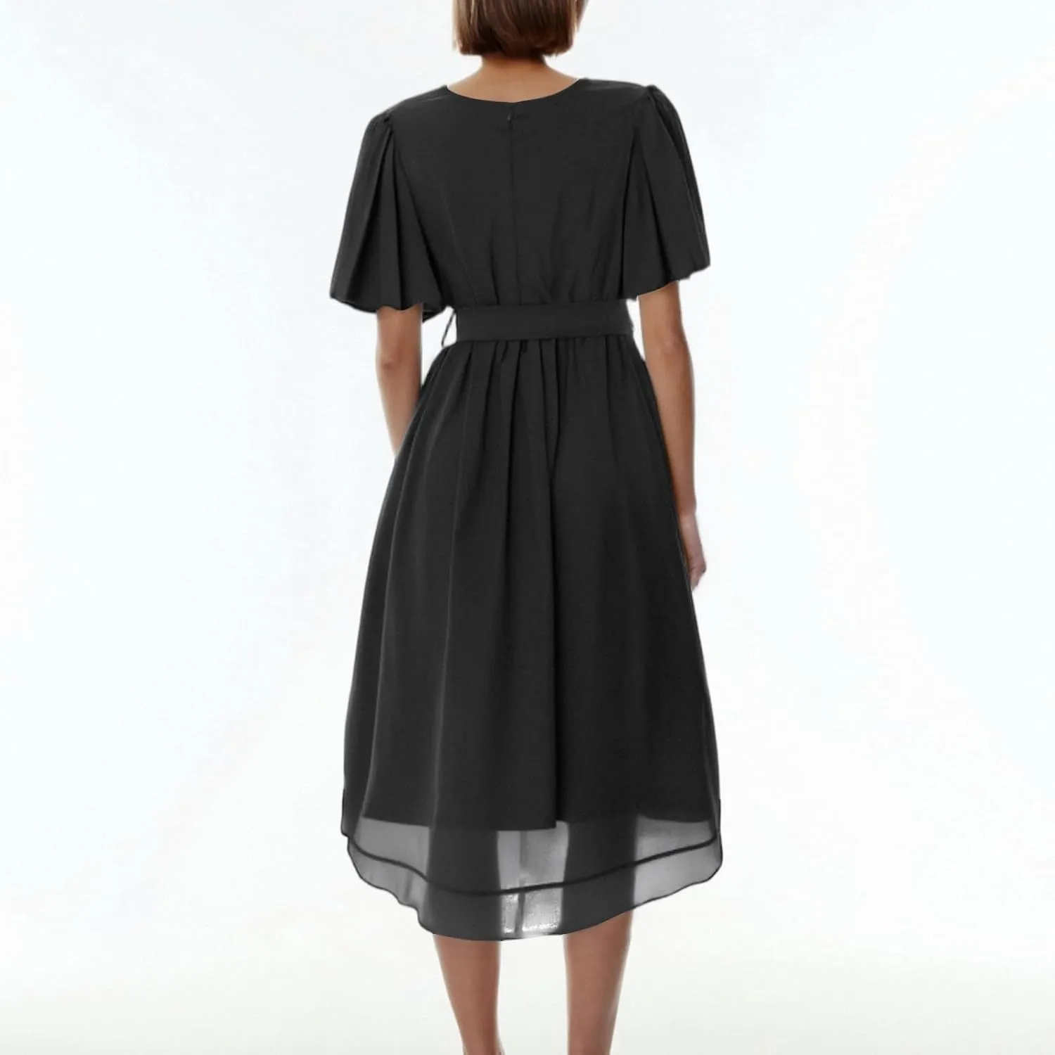 Summer Dresses for Women 2025 Floral Printed Chiffon V Neck Short Sleeve Midi Dress Casual Work A Line Dress