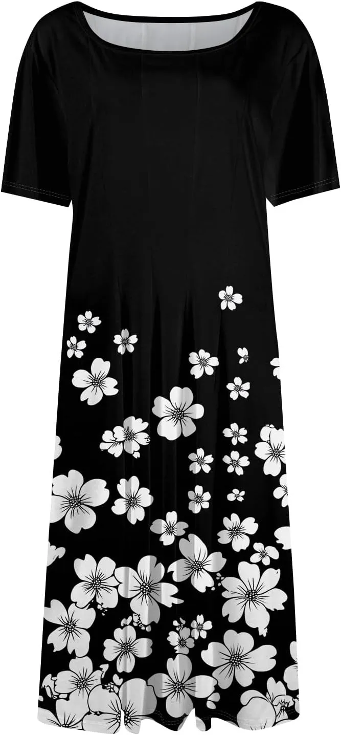 Summer Dresses for Women 2025 Smocked Summer Short Sleeve Midi Dresses for Women A Line