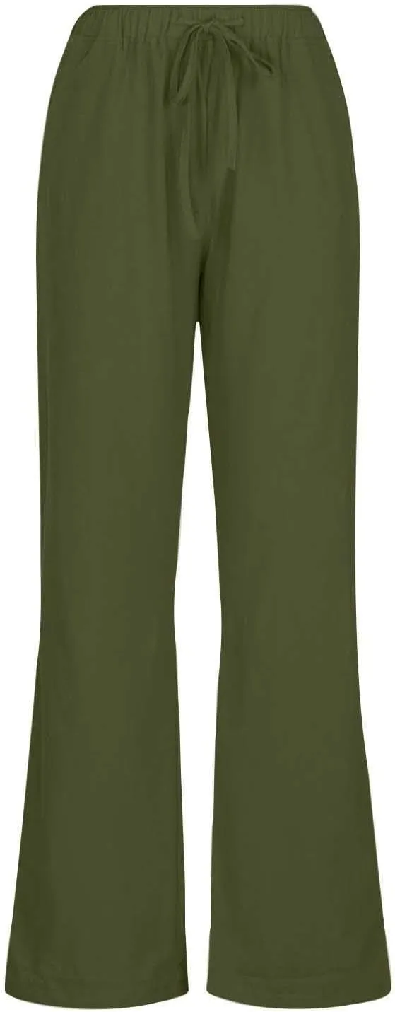 Summer Linen Pants for Women Trendy 2024 High Waist Wide Leg Lounge Trousers Beach Vacation Flowy Pants with Pockets