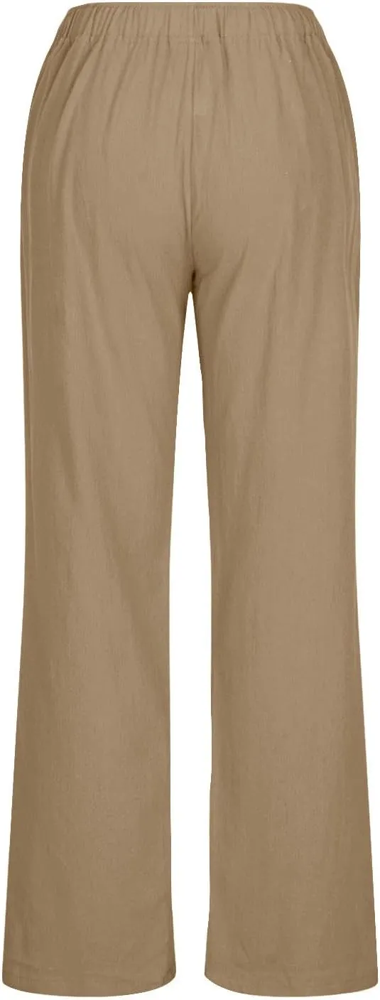 Summer Linen Pants for Women Trendy 2024 High Waist Wide Leg Lounge Trousers Beach Vacation Flowy Pants with Pockets