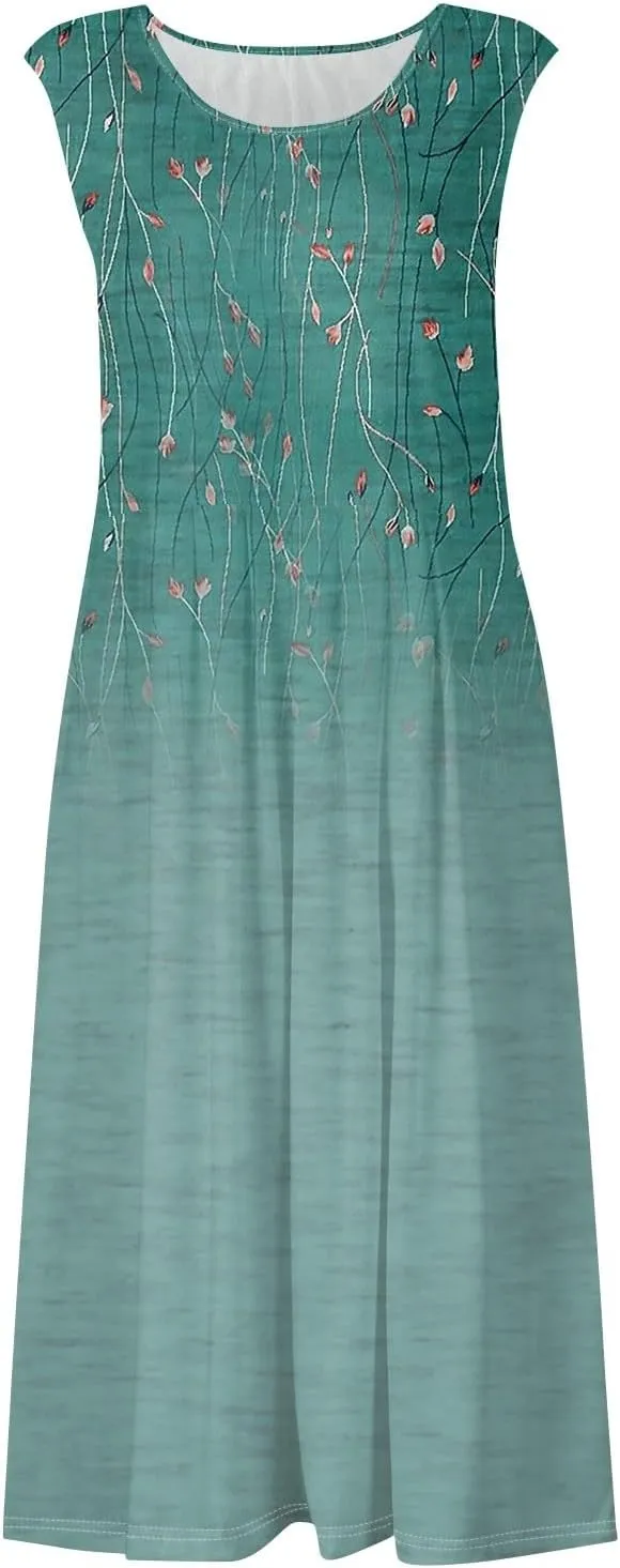 Summer Off The Shoulder Midi Sundresses for Women,Trendy Sleeveless Plus Size Casual Flowy Formal Floral Tank Dress