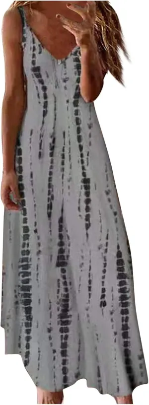 Sundresses for Women 2025 Summer Boho Floral Maxi Dress Spaghetti Strap Long Flowy Swing Dress Beach Vacation Hawaiian Dress