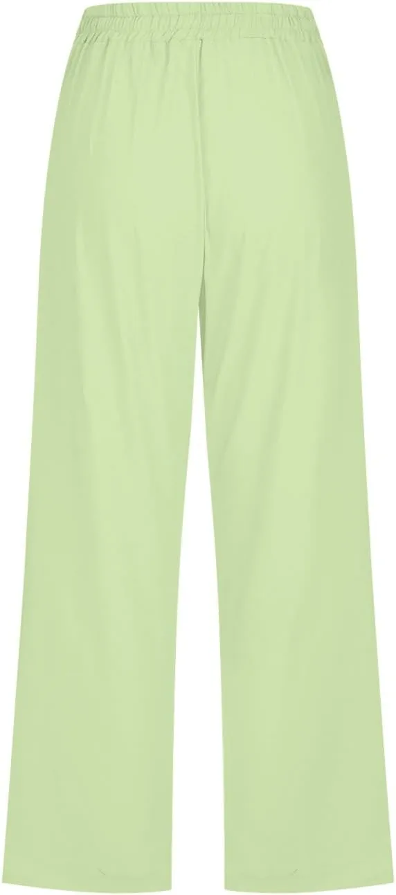 Sunward Capri Linen Pants for Women Wide Leg Casual Cotton Pant Loose Drawstrings High Waist Lounge Trousers with Pocket
