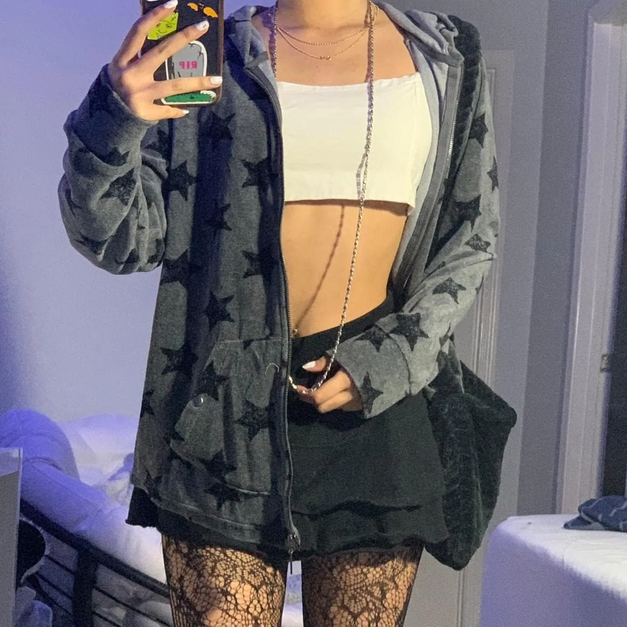 Sunwittafy Women Aesthetic Star Graphic Hoodie Y2k Zip Up Long Sleeve Oversized Sweatshirt Goth Jacket Vintage Streetwear