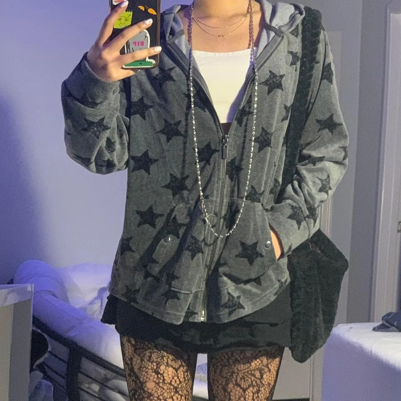 Sunwittafy Women Aesthetic Star Graphic Hoodie Y2k Zip Up Long Sleeve Oversized Sweatshirt Goth Jacket Vintage Streetwear
