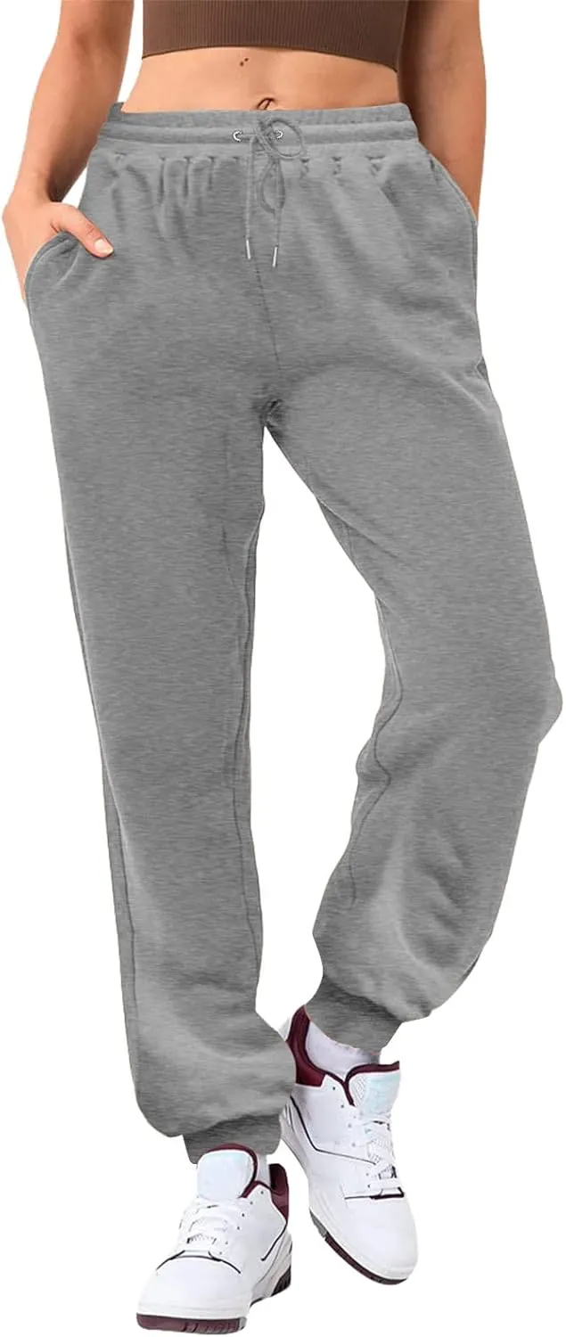 Sweatpants for Tall Women Drawstring High Waist Lounge Jogger Pants Solid Color Baggy Lightweight Comfy Trousers with Pocket