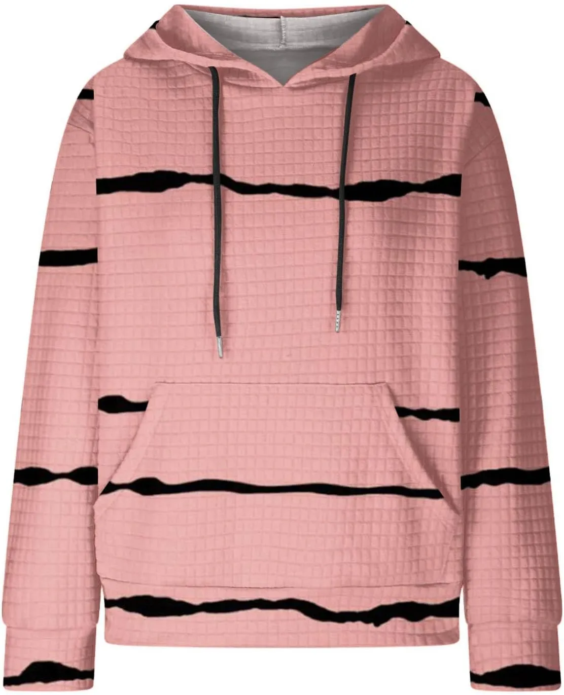Sweatshirt for Womens Fashion Waffle Long Sleeve Striped Hoodies Casual Loose Lightweight Drawstring Pullover Shirts