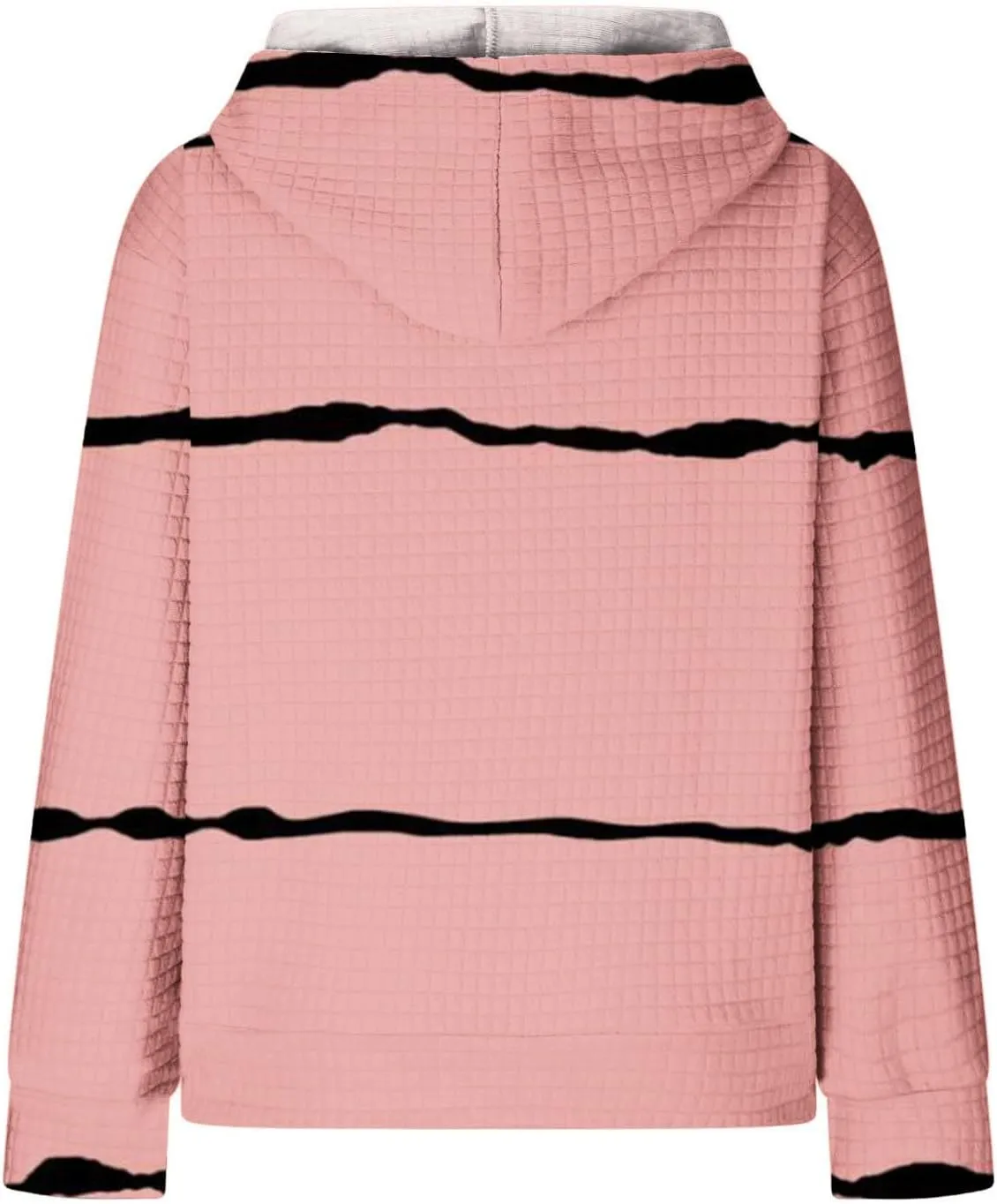 Sweatshirt for Womens Fashion Waffle Long Sleeve Striped Hoodies Casual Loose Lightweight Drawstring Pullover Shirts