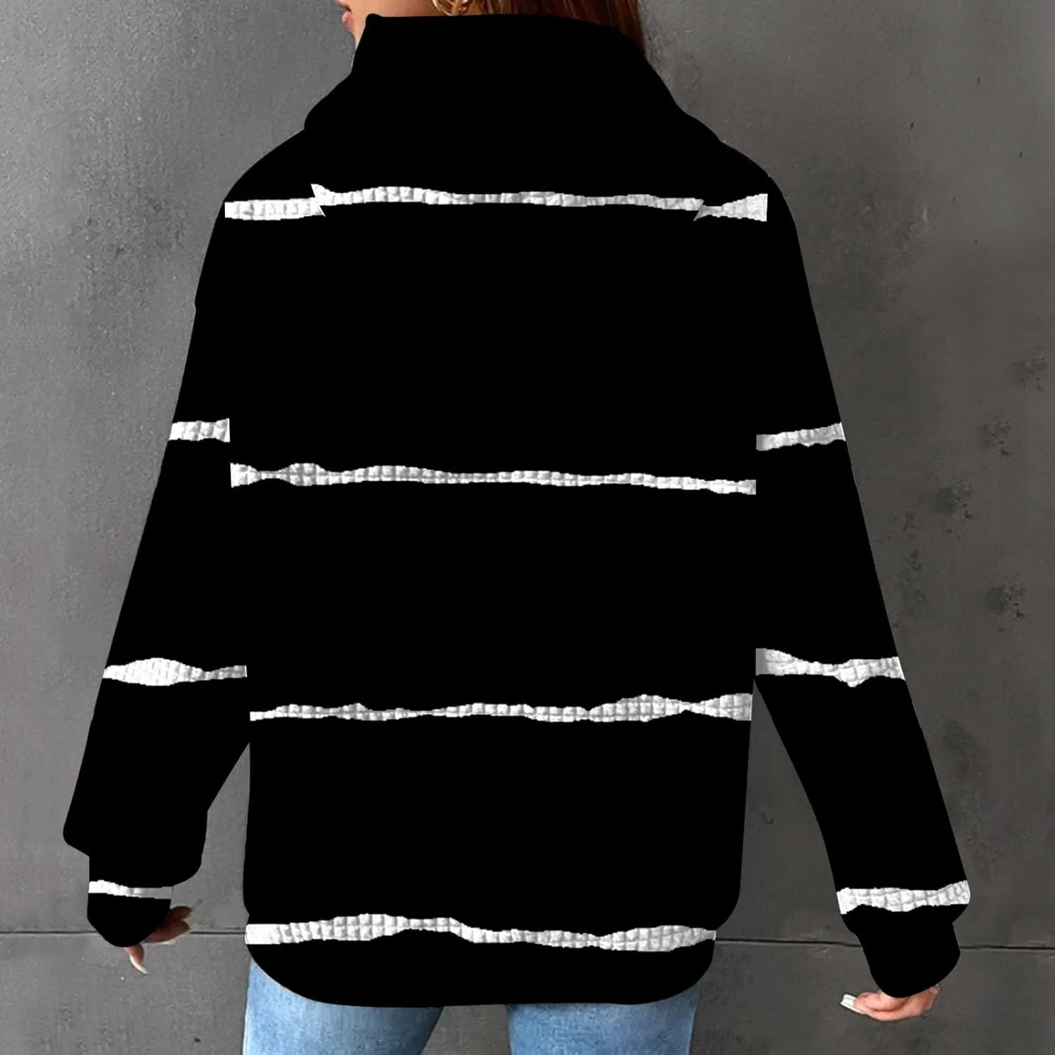 Sweatshirt for Womens Fashion Waffle Long Sleeve Striped Hoodies Casual Loose Lightweight Drawstring Pullover Shirts