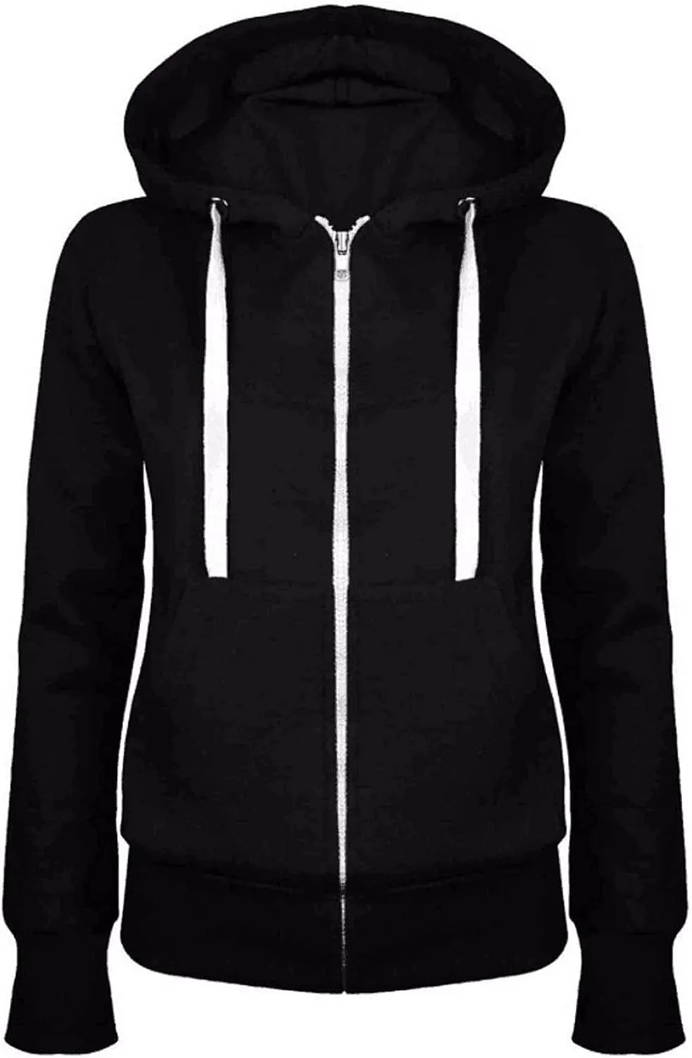 Sweatshirts for Women Lightweight Drawstring Long Sleeve Full-Zip Hooded Sweatshirt Casual Dressy Solid Sweater Coat