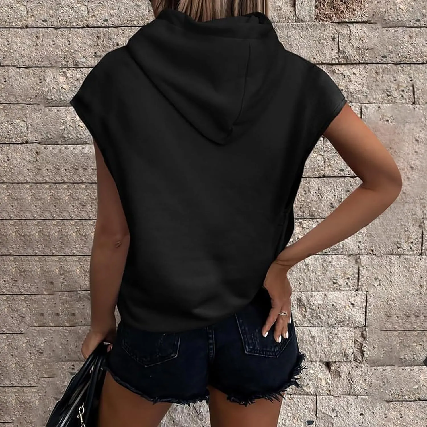 T Shirt Womens Casual Short Sleeve Hoodies Drawstring Hooded Sweatshirt Hip Hop Pullover Tops with Pocket