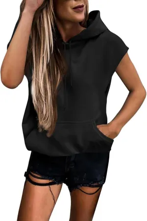 T Shirt Womens Casual Short Sleeve Hoodies Drawstring Hooded Sweatshirt Hip Hop Pullover Tops with Pocket