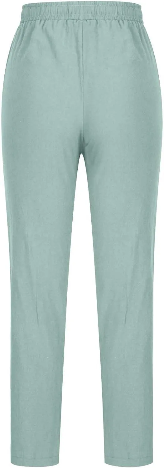 TANGNADE Cotton Linen Pants Summer 2024 Wide Leg Casual Loose Drawstring High Waist Palazzo Pants Trousers with Pockets