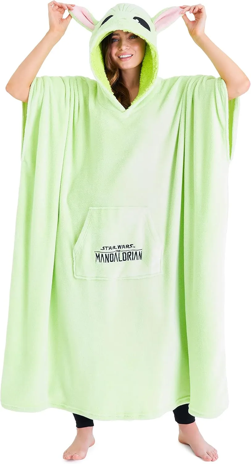 The Mandalorian Wearable Blanket, Comfy & Warm Star Wars Gifts for Women & Men, Soft Baby Yoda Blanket Hoodie with 3D Hood, Long Sleeves & Pocket, Green