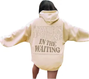 There is Purpose in The Waiting Christian Hoodies for Women Bible Verse Graphic Oversized Long Sleeve Girls Sweatshirt