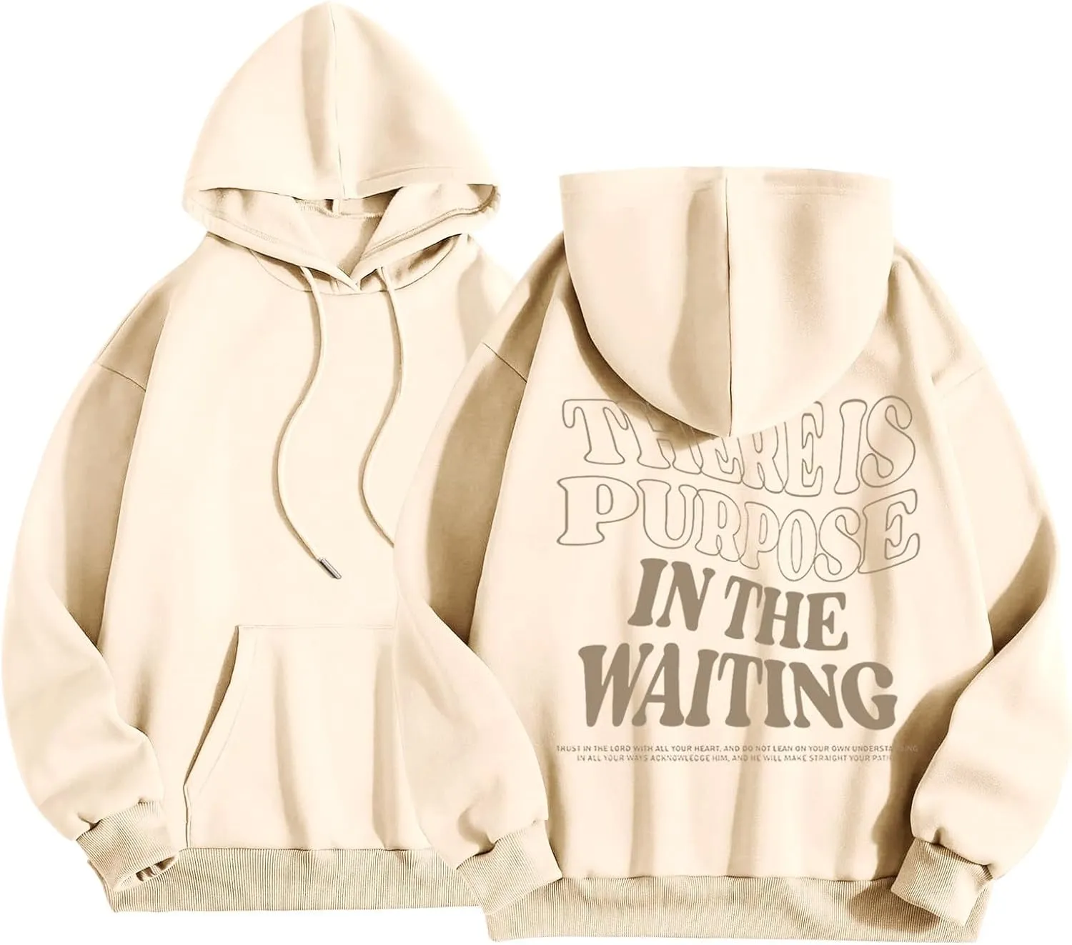 There is Purpose in The Waiting Christian Hoodies for Women Bible Verse Graphic Oversized Long Sleeve Girls Sweatshirt