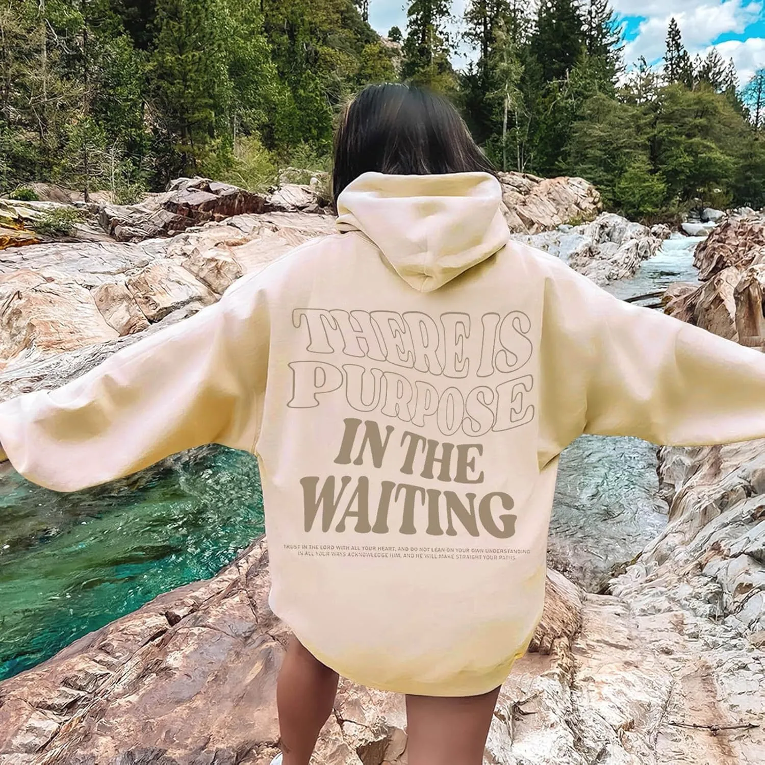 There is Purpose in The Waiting Christian Hoodies for Women Bible Verse Graphic Oversized Long Sleeve Girls Sweatshirt