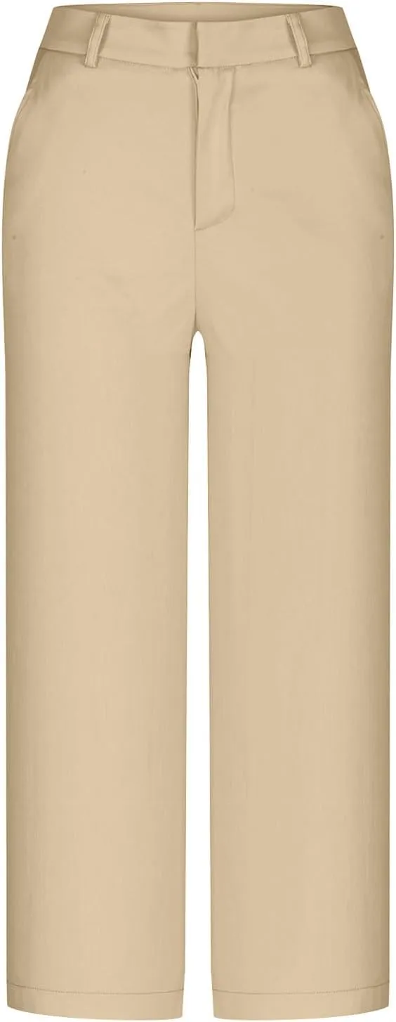 Twill Capri Pants for Women Casual Oversized Dress Pants High Waist Straight Leg Capris Dressy Office Cropped Trousers