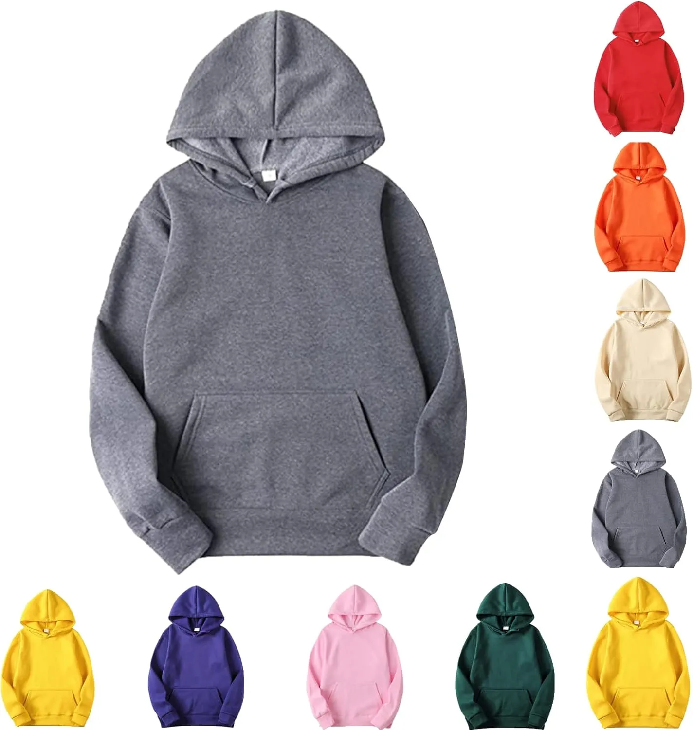 Unisex Fleece Long Sleeves Drawstring Plain Hooded Sweatshirt Pullover Solid Hoodie Top Undershirt