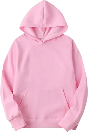Unisex Fleece Long Sleeves Drawstring Plain Hooded Sweatshirt Pullover Solid Hoodie Top Undershirt