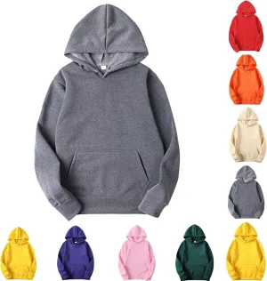 Unisex Fleece Long Sleeves Drawstring Plain Hooded Sweatshirt Pullover Solid Hoodie Top Undershirt