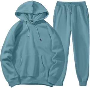 Unisex Two Piece Fall Outfits for Women Work Cusual Hoodies Jogger Pants Oversized Sweatsuits Fashion Solid Color