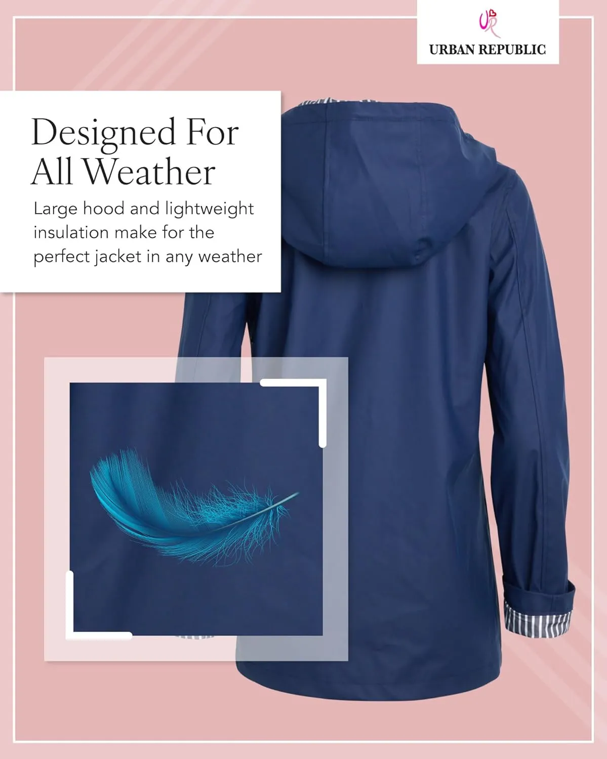 URBAN REPUBLIC Rain Jacket Women - Lightweight Waterproof Windbreaker for Women (S-3XL)