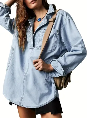 utcoco Women's Oversized Denim Jacket Casual Loose Long Sleeve Jean Sweatshirts Coat Jackets with Pocket