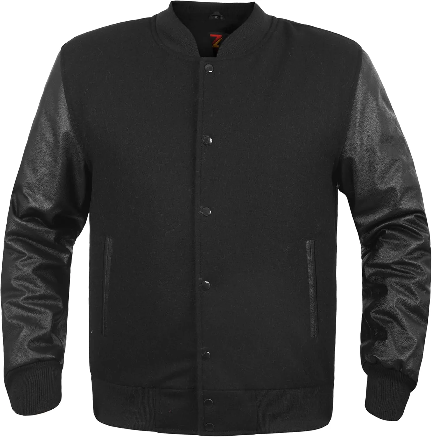 Varsity Jacket Mens Genuine 100% Cowhide Leather Sleeve and Wool Blend Varsity Letterman Jackets, Black