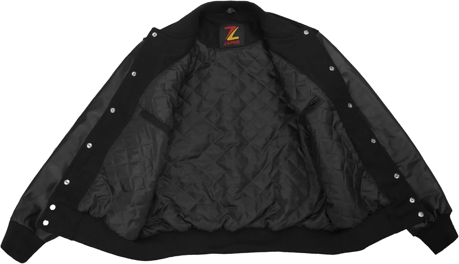 Varsity Jacket Mens Genuine 100% Cowhide Leather Sleeve and Wool Blend Varsity Letterman Jackets, Black