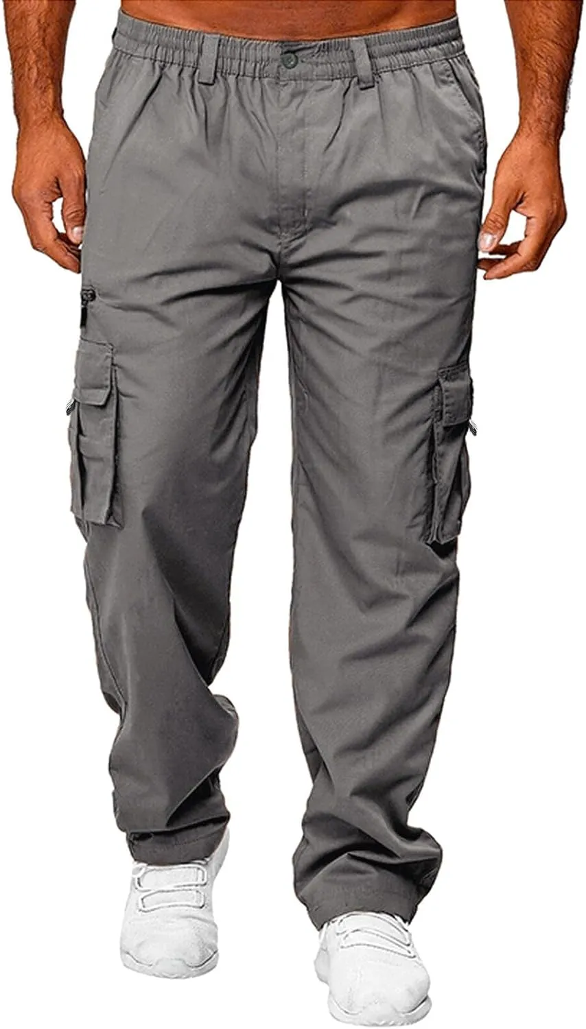 Vickyleb Men's Cargo Pants Relaxed Fit Hiking Pants Stretch Tactical Lightweight Work Outdoor Pants Multi Pockets