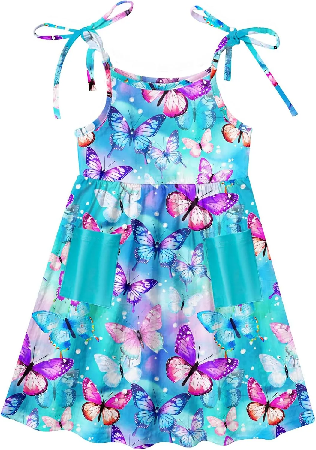 Vieille Toddler Girls Summer Sling Dress Tie Straps Sleeveless Casual Beach Sundress with Pockets 2-6 Years