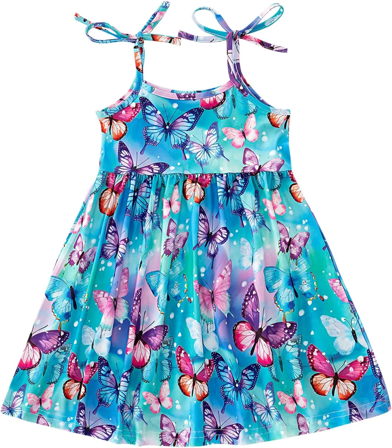 Vieille Toddler Girls Summer Sling Dress Tie Straps Sleeveless Casual Beach Sundress with Pockets 2-6 Years