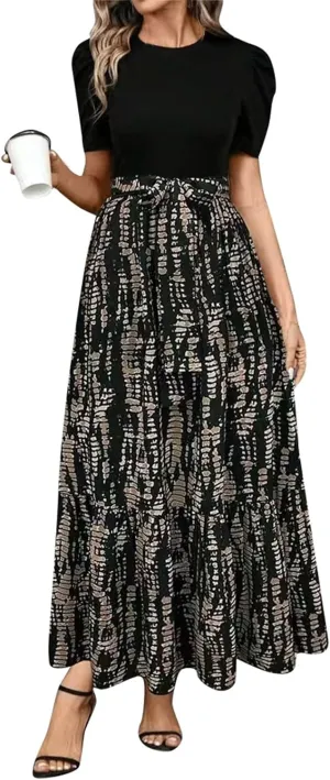 Wedding Guest Dresses for Women Summer Short Sleeve Floral Long Dress Elegant Party Cocktail A Line Flowy Maxi Dress