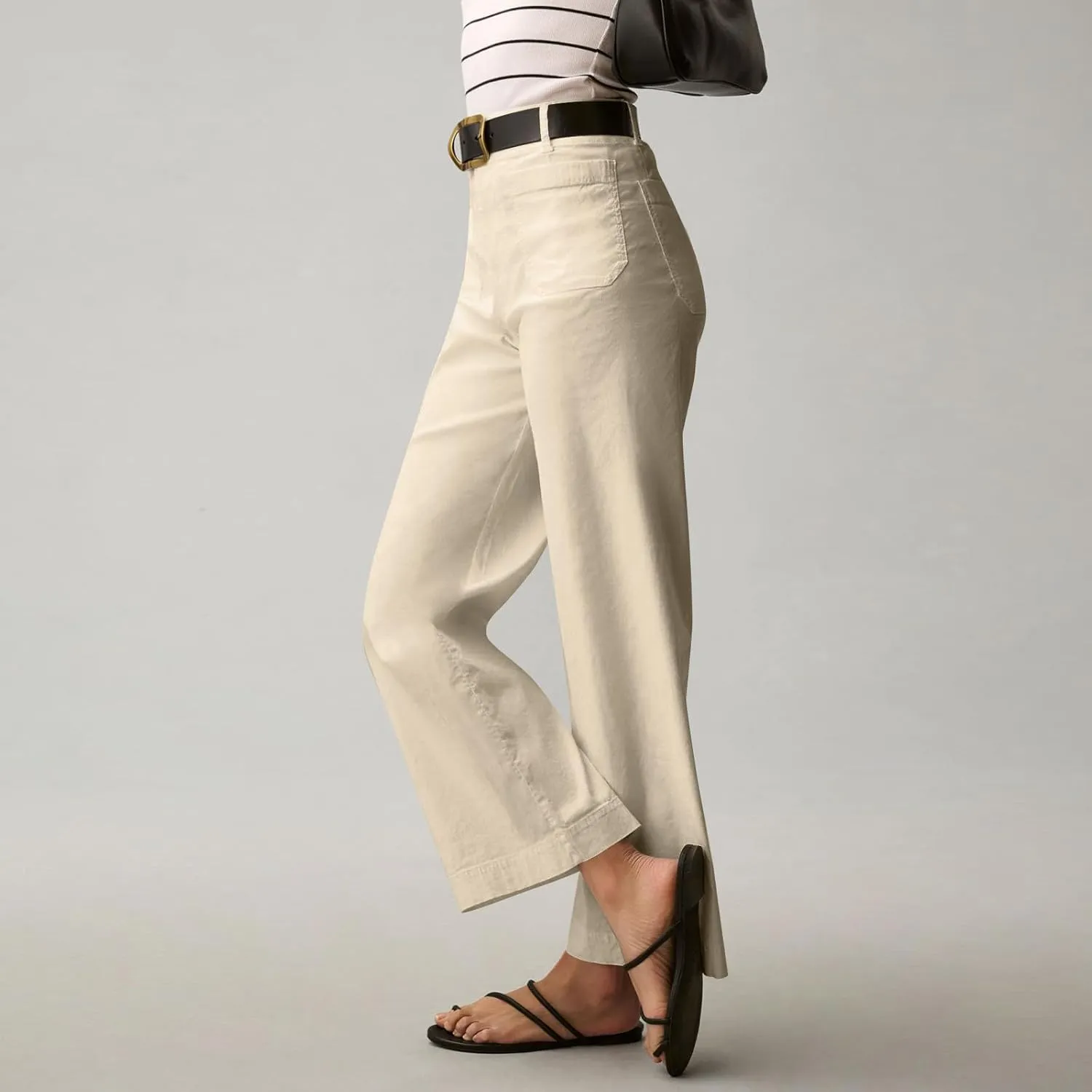Wide Leg Jeans Women High Waisted Stretch Twill Cropped Pants with Pocket Casual Straight Leg Pants Comfy Chino Pants