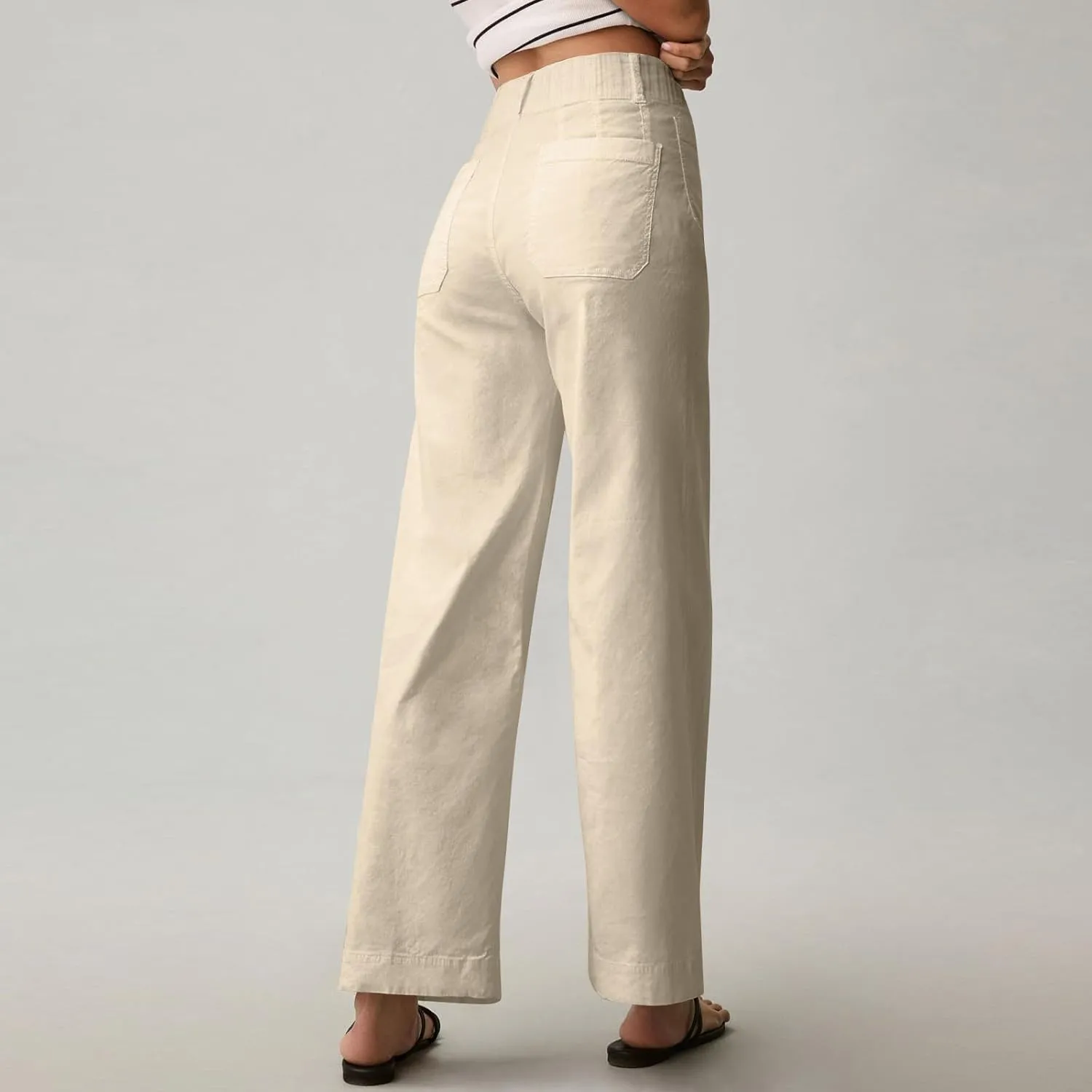 Wide Leg Jeans Women High Waisted Stretch Twill Cropped Pants with Pocket Casual Straight Leg Pants Comfy Chino Pants