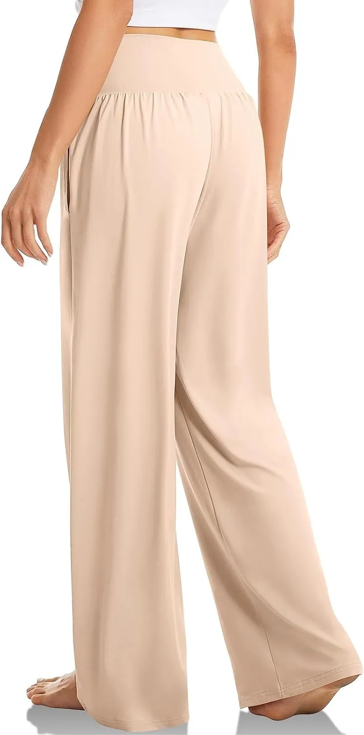 Wide Leg Yoga Pants for Women Tummy Control V Waist Yoga Pants Casual Flowy Palazzo Pants with Pockets Pajama Pants